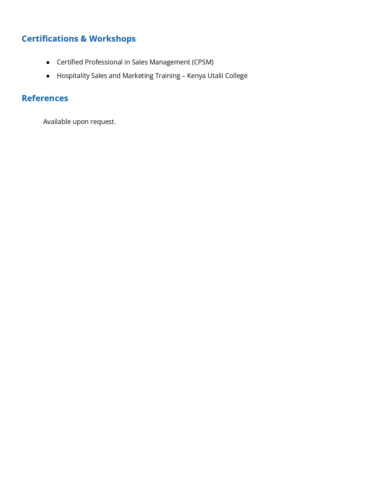 Customer Service Hospitality Resume