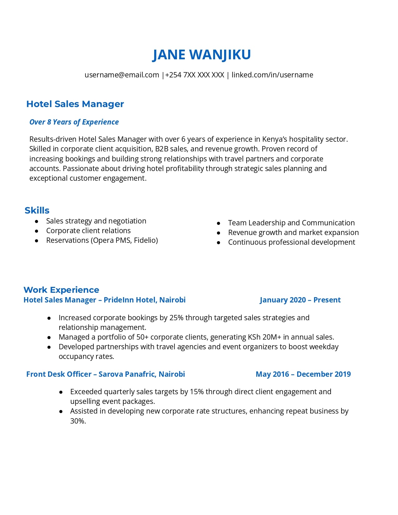 Hotel Sales Manager Resume