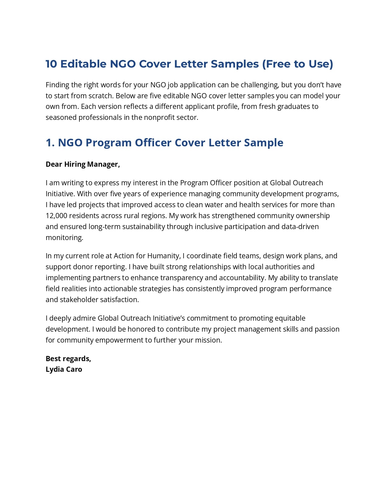 Free NGO Cover Letter Samples in PDF and Word Format Free NGO Cover Letter Samples in PDF and Word Format