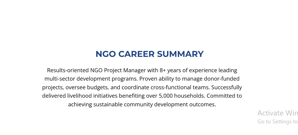 Career Summary for NGO Jobs – Examples, Samples (Word & PDF) Career Summary for NGO Jobs – Examples, Samples (Word & PDF)